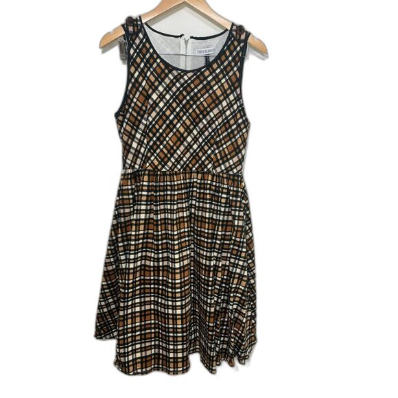 Frock Shop Plaid Fit & Flare Dress Large Rockabilly Retro Vintage 50s brown prep - Picture 1 of 5
